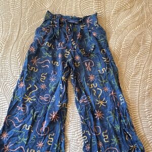 Corey Lynn Calter Blue Wide Leg Pants with Multicolor Print